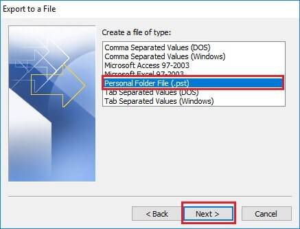 Outlook Data (.pst) and click on the Next button