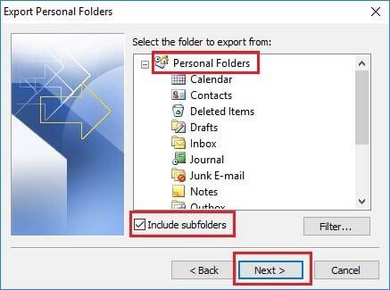want to export subfolders